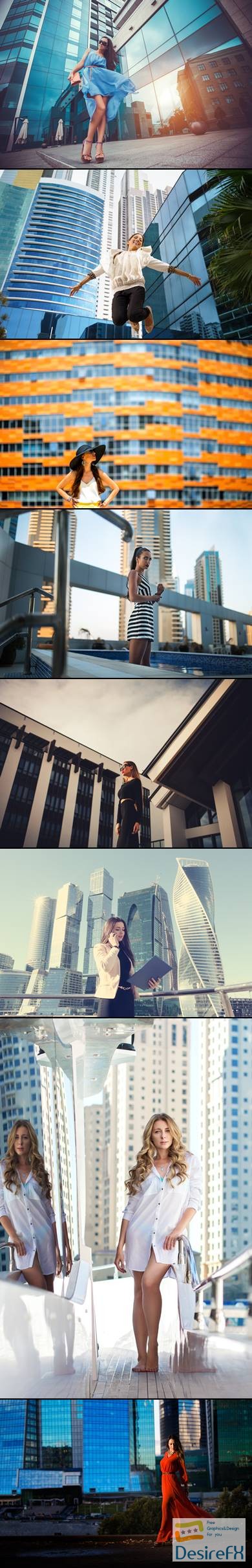 Girl among skyscrapers