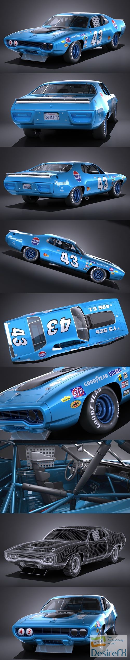 Plymouth Roadrunner NASCAR Richard Petty 1971 3D Model