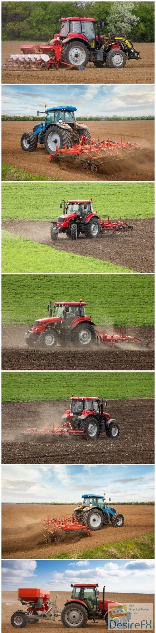 Small scale farming with tractor and plow in field – 7xUHQ JPEG Photo Stock