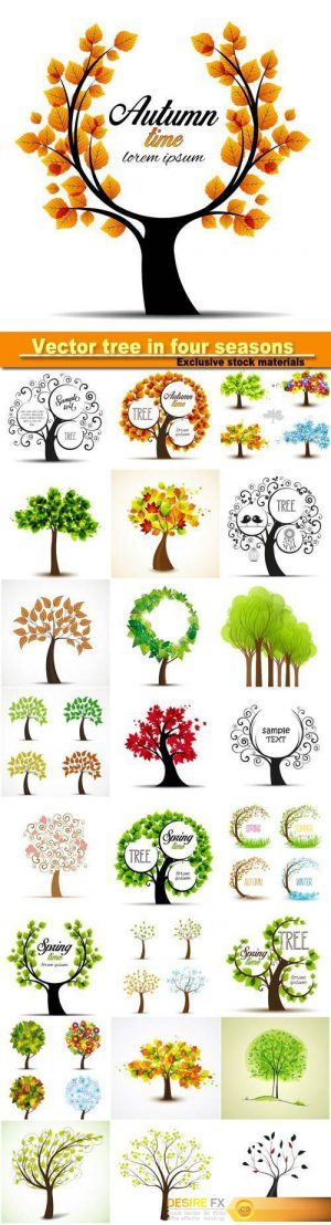 Vector tree in four seasons – spring, summer, autumn, winter