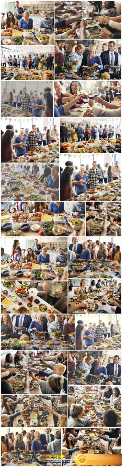 Friends celebrate and dining concept 3 – Set of 24xUHQ JPEG Professional Stock Images