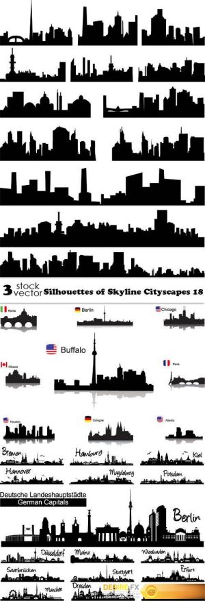 Vectors – Silhouettes of Skyline Cityscapes 18