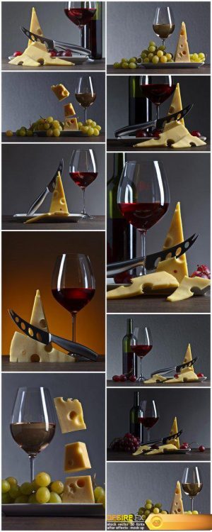 Cheese with grape and glass of wine 11X JPEG