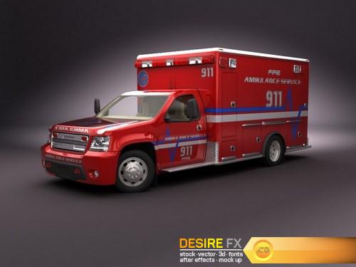 Emergency Ambulance Truck 2in1 3D Model