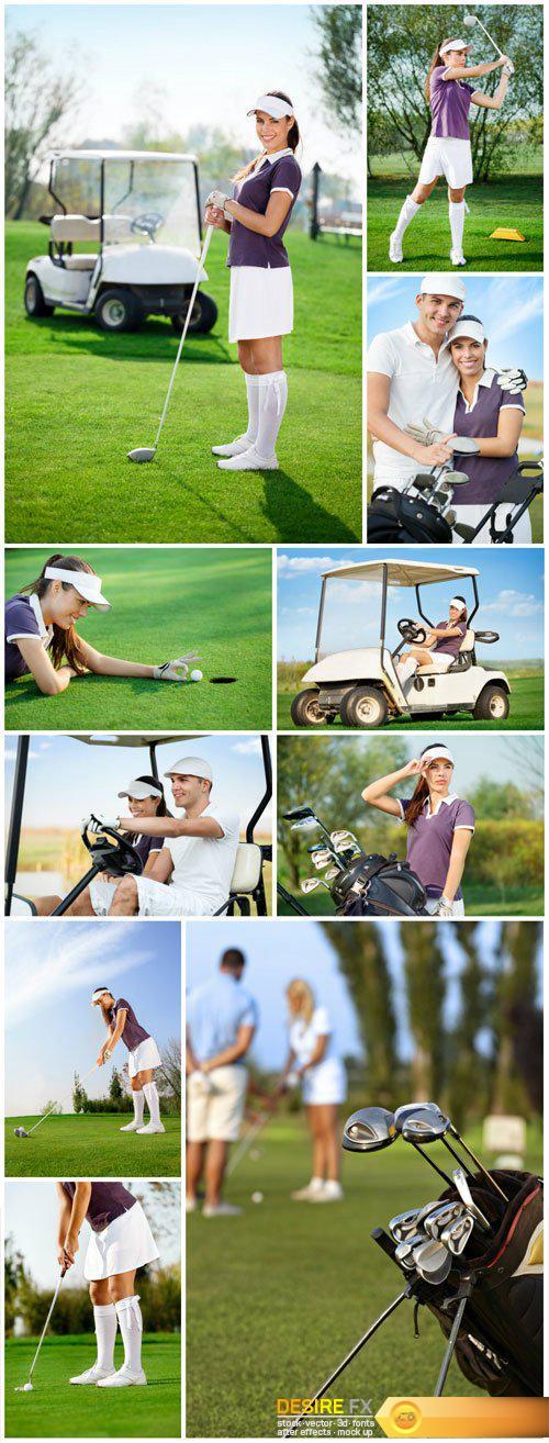 Men and woman on golf course
