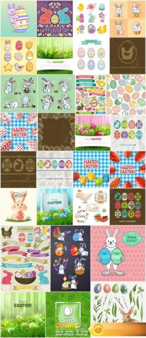Easter eggs, Easter rabbit & bunny – Happy Easter 5 – Set of 30xEPS,AI Professional Vector Stock