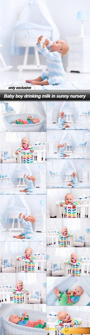 Baby boy drinking milk in sunny nursery – 15 UHQ JPEG