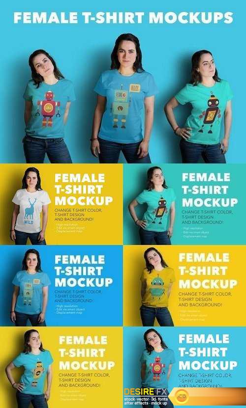 3 Female T-shirt Mockups 1243196