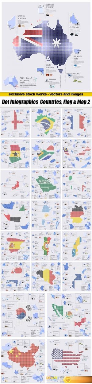 Dot Infographics Countries, Flag & Map 2 – 23xEPS
