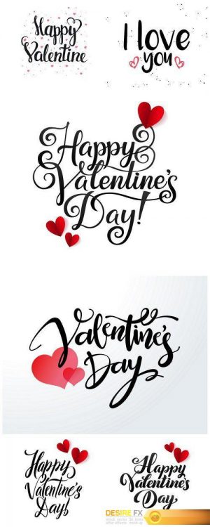 Happy Valentines Day Card Calligraphic Poster 6X EPS
