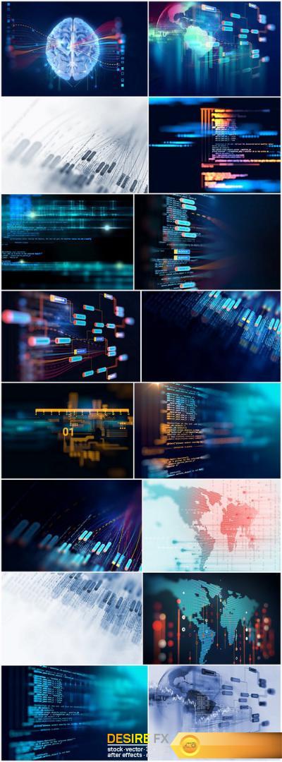 Big data futuristic visualization abstract illustration – Set of 16xUHQ JPEG Professional Stock Images
