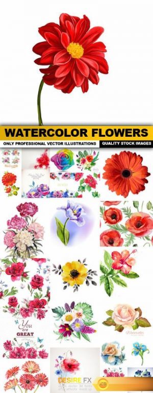 Watercolor Flowers – 25 Vector