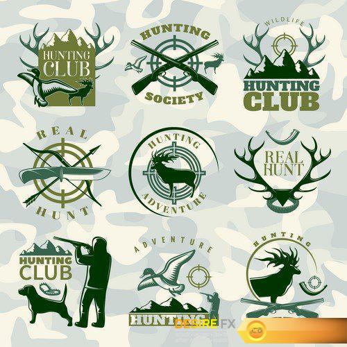 Hunting club emblems set with different wild animals 9X EPS