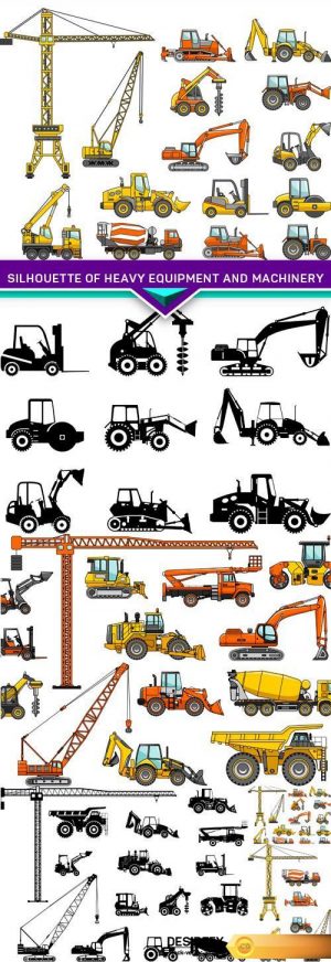 Silhouette illustration of heavy equipment and machinery 5X EPS
