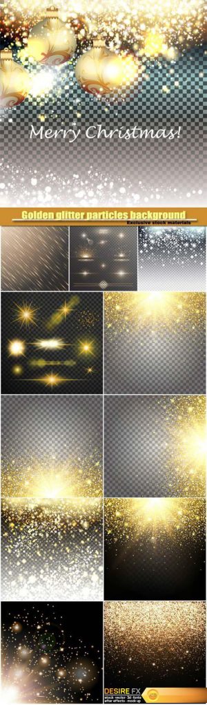 Golden and silver glitter particles background effect, luxury greeting card