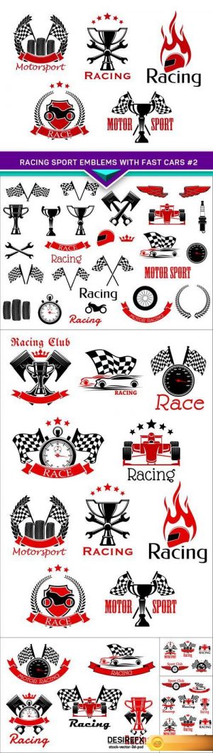 Racing sport emblems with fast cars #2 6X EPS