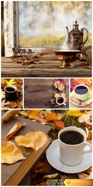 A cup of coffee on the autumn background