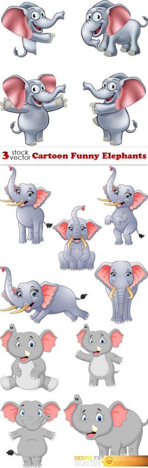 Vectors – Cartoon Funny Elephants