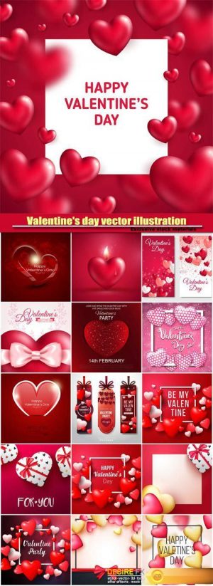 Valentine’s day vector illustration, glossy red hearts with square frame