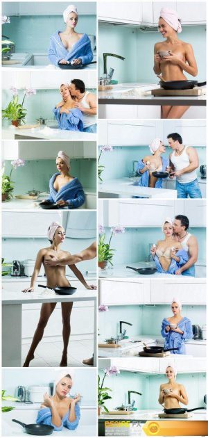 Sexy kissing couple in the kitchen 10X JPEG