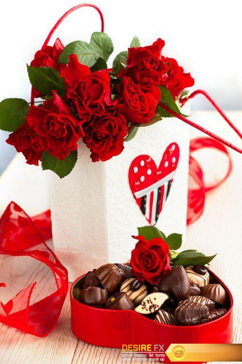 Valentines Day chocolate truffles with red flowers 35X JPEG