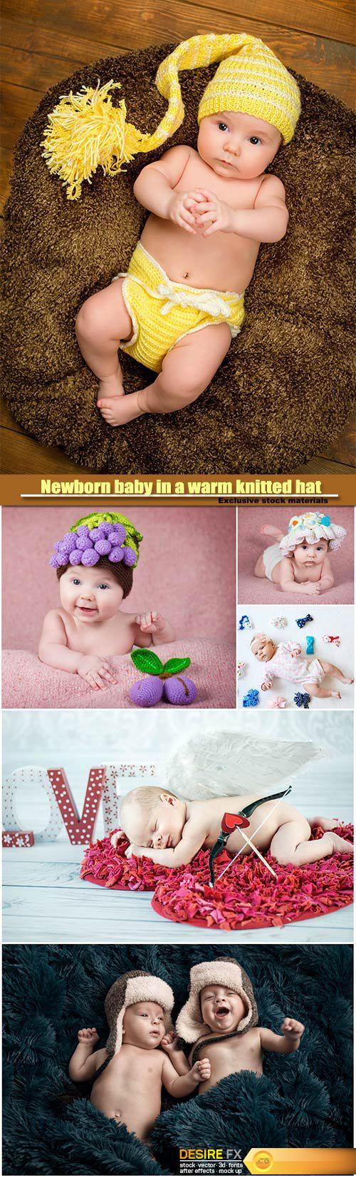 Newborn baby in a warm knitted hat, family, new life, beginning concept