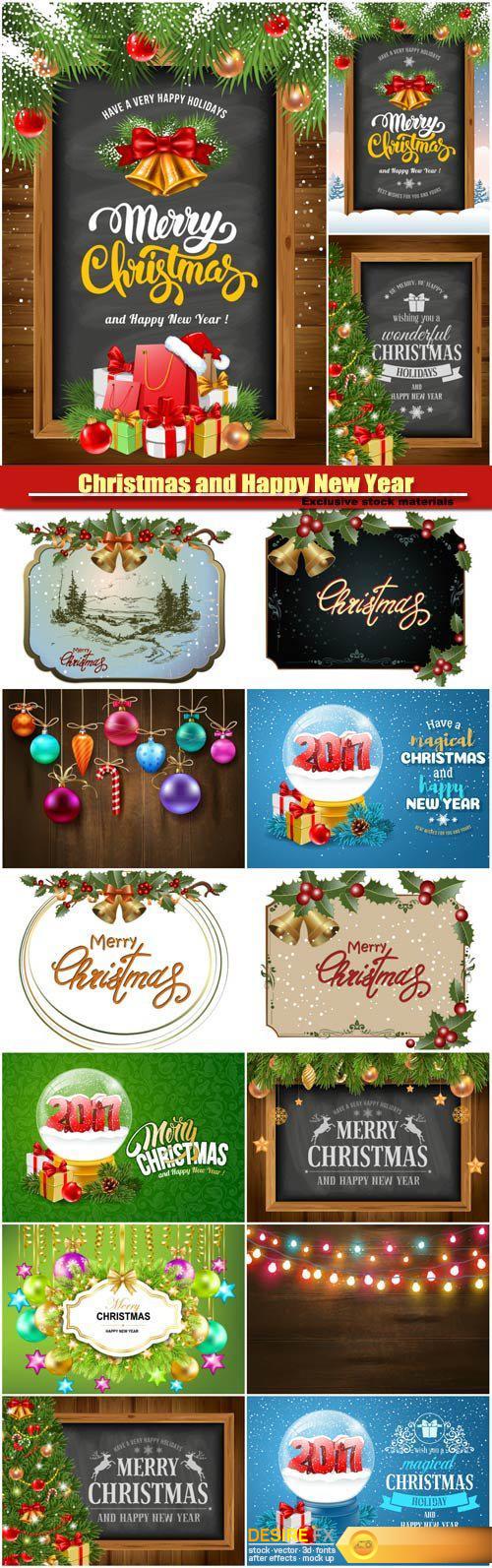 Christmas and Happy New Year, decorative elements, frame with Christmas decorations