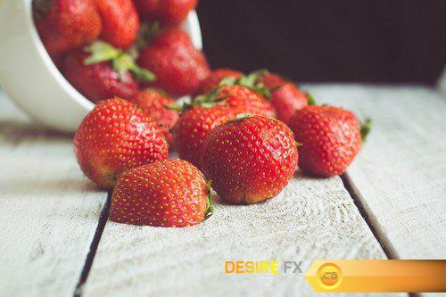 Ripe Strawberries on wooden table background 7X JPEG