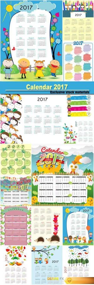 Calendar 2017, vector illustrations of children’s