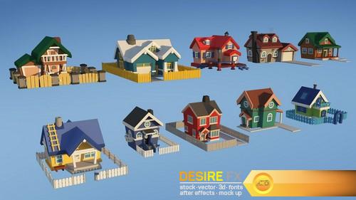 City Houses Low Poly Toon 3D Models