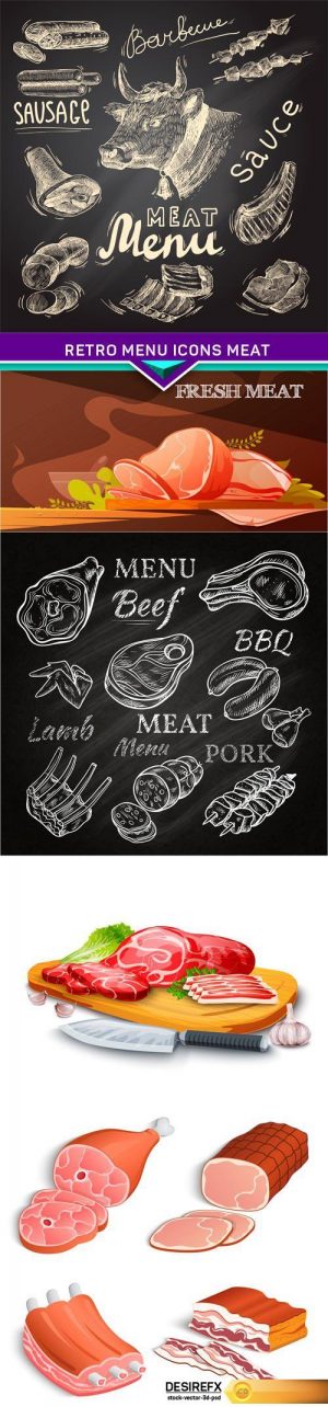 Retro menu icons meat 5X EPS
