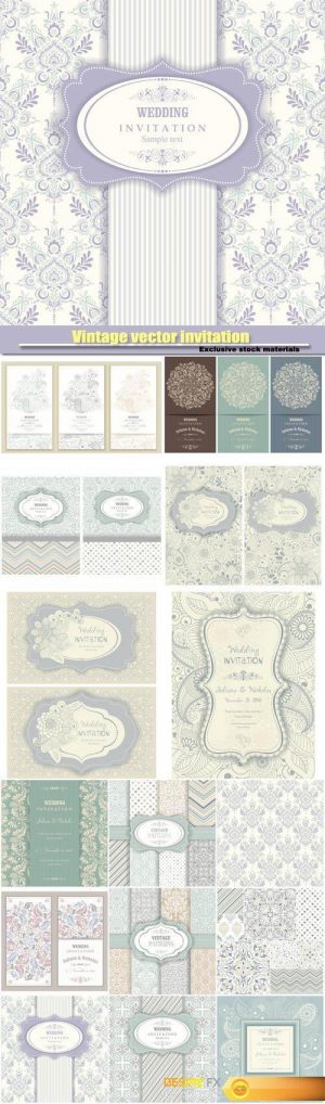 Vintage vector invitation and seamless texture