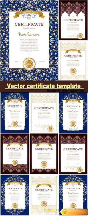 Vector luxury frame in Eastern style, certificate template with golden tracery