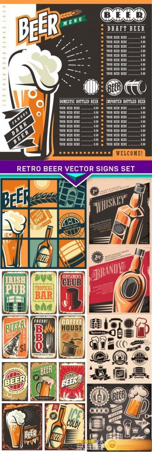 Retro beer vector signs set 8x EPS