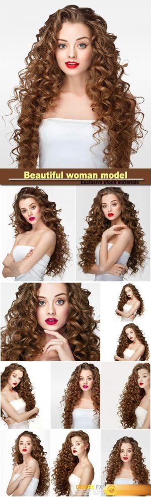 Beautiful woman model with long curly hair