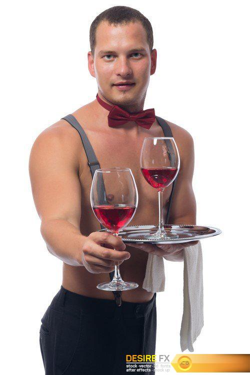 Waiter with a beautiful body brought champagne 9X JPEG