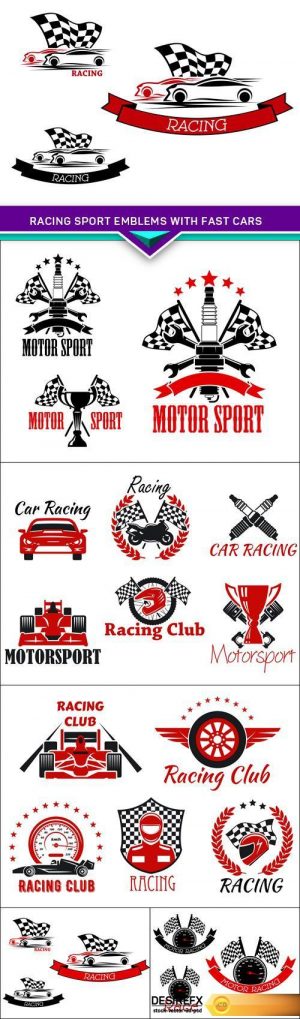 Racing sport emblems with fast cars 5X EPS