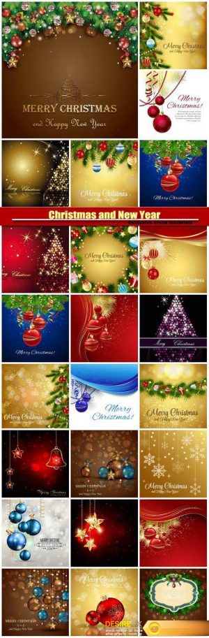 Christmas and Happy New Year, vector holiday backgrounds #10
