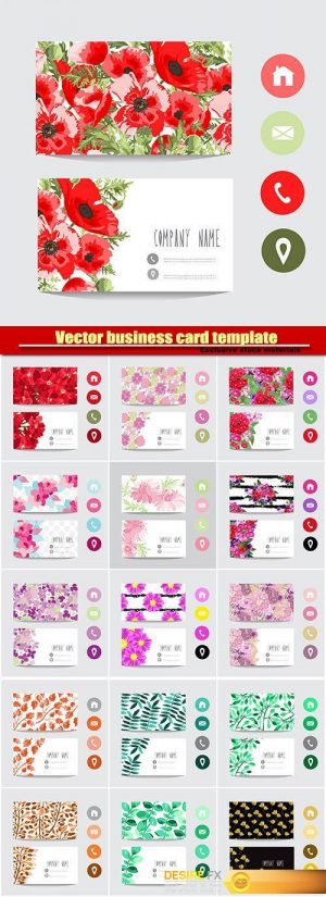 Vector business card template with flowers