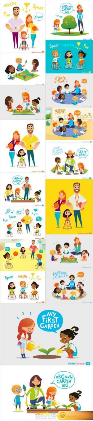 Cartoon people and Physical disability – social project – Set of 18xEPS Professional Vector Stock