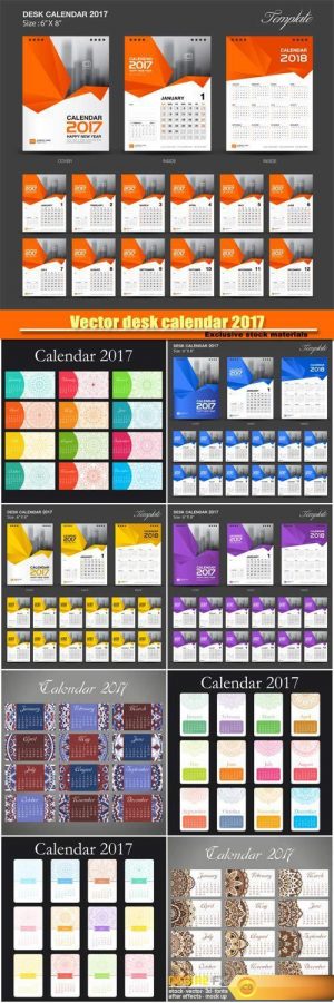 Vector desk calendar 2017 with decoraive elements
