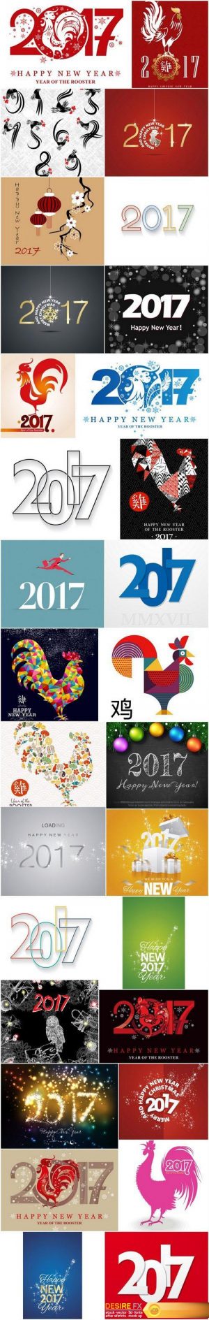 2017 – The Year of Fire Rooster – Set of 30xEPS Professional Vector Stock