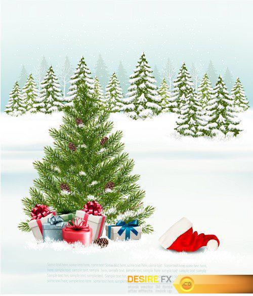 Christmas and happy New Year holiday background with presents and magic box