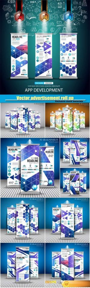 Vector advertisement roll up business flyers and brochure banners with vertical design