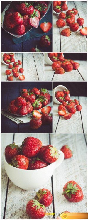 Ripe Strawberries on wooden table background 7X JPEG