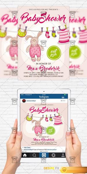 Flyer Template+Instagram Size Flyer – Baby Shower Vol 5