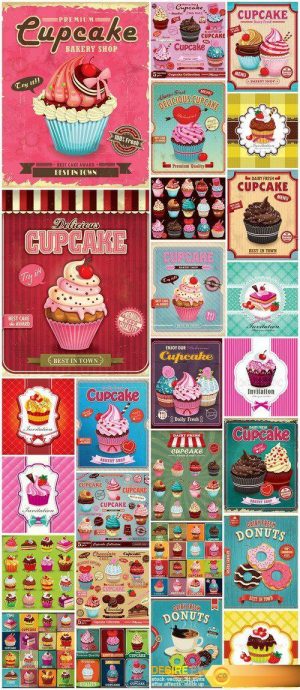 Chocolate muffins and cakes poster design 26X EPS