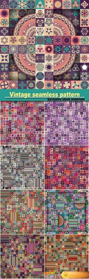 Colorful vintage seamless pattern with floral and mandala elements