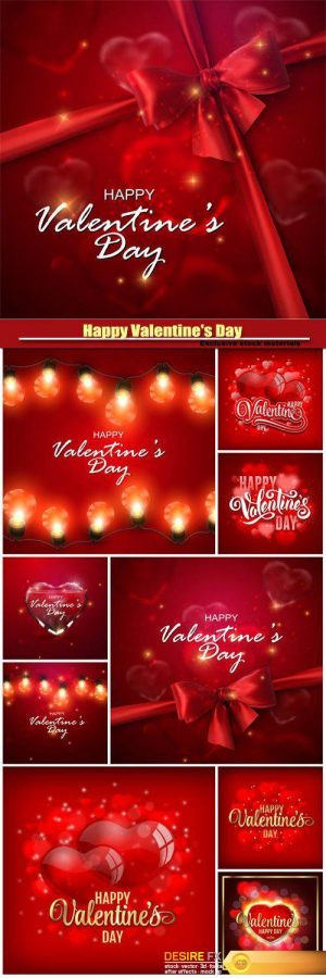Happy Valentine’s Day vector, red backgrounds with hearts and garlands