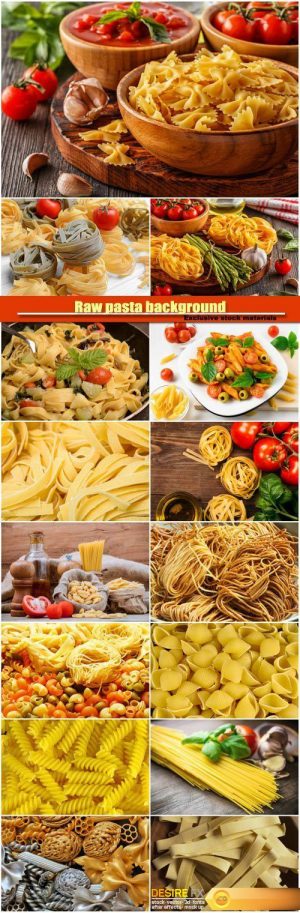 Raw pasta background, tomatoes, garlic, olive oil, tomato sauce